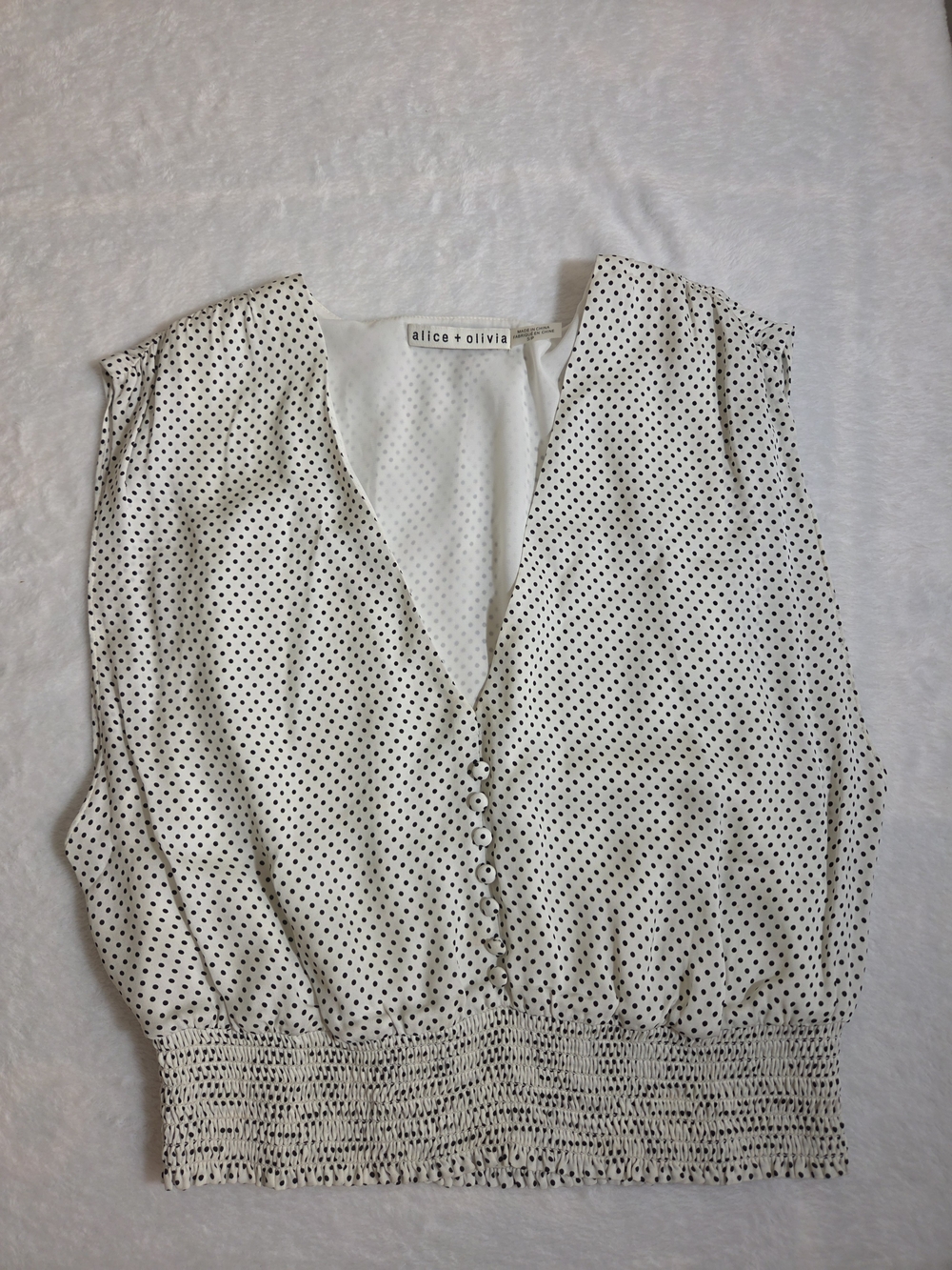 Alice + Olivia Loretta Polka Dot Smocked Waist Crop Top Size S - Picture 5 of 11